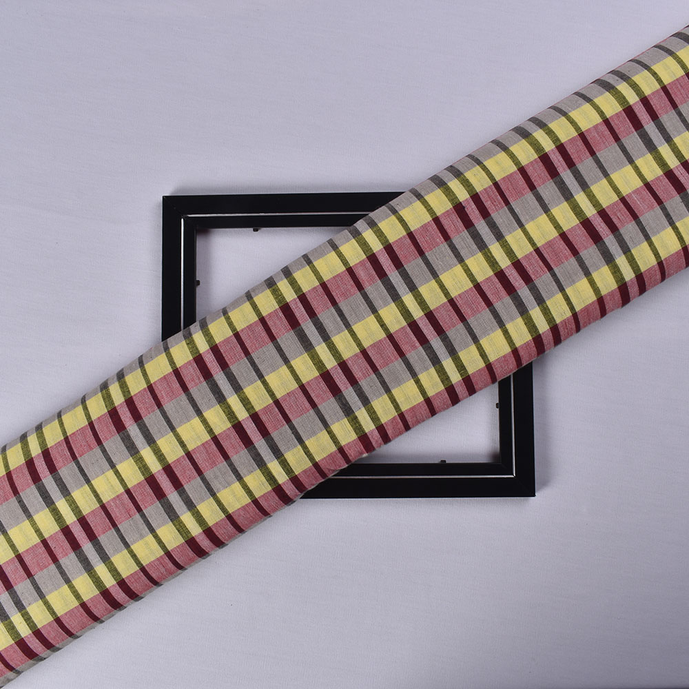 Check Multicolor Khadi Cotton 110 GSM Handwoven Fabric 580