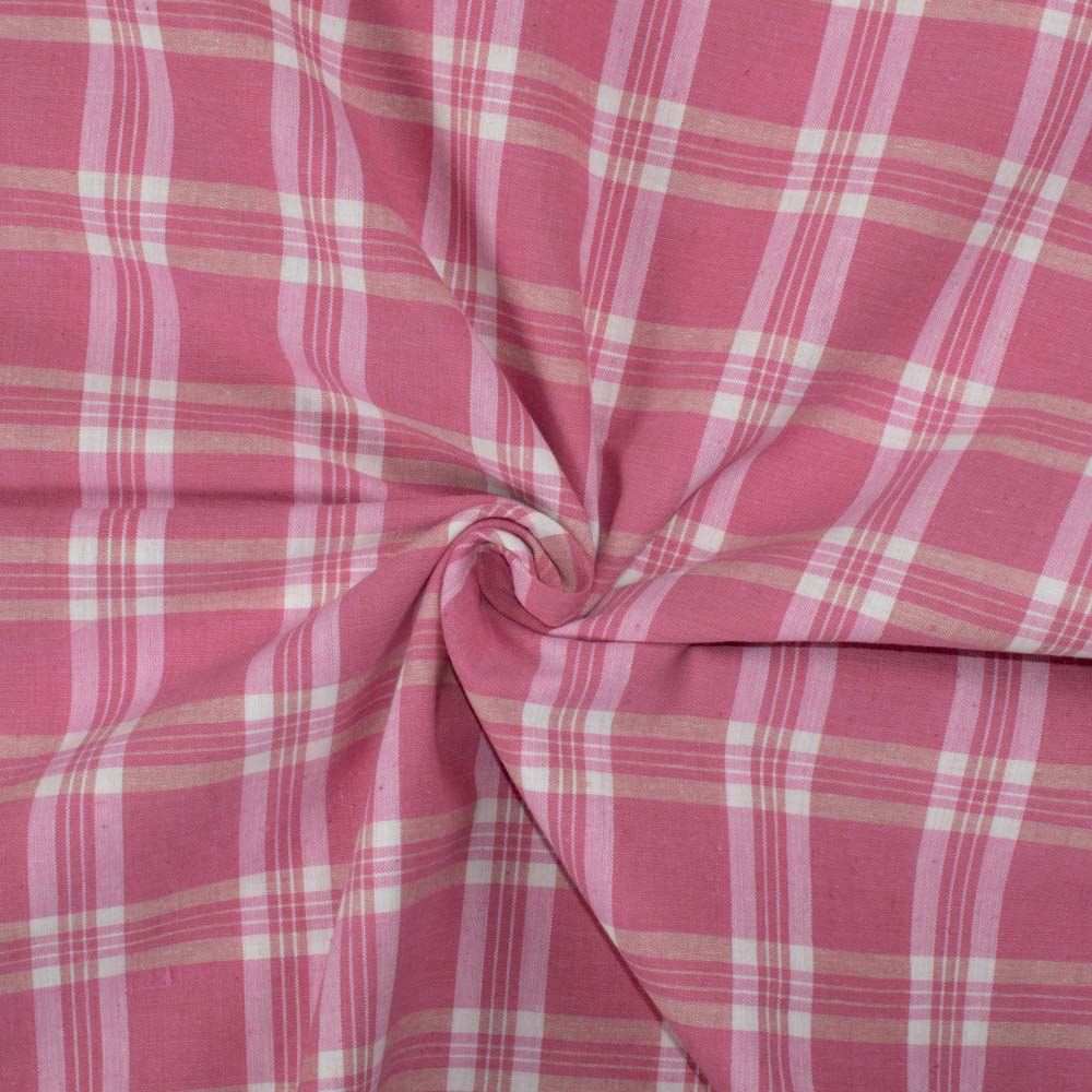 Check Pink White Khadi Cotton 110 GSM Handwoven Fabric