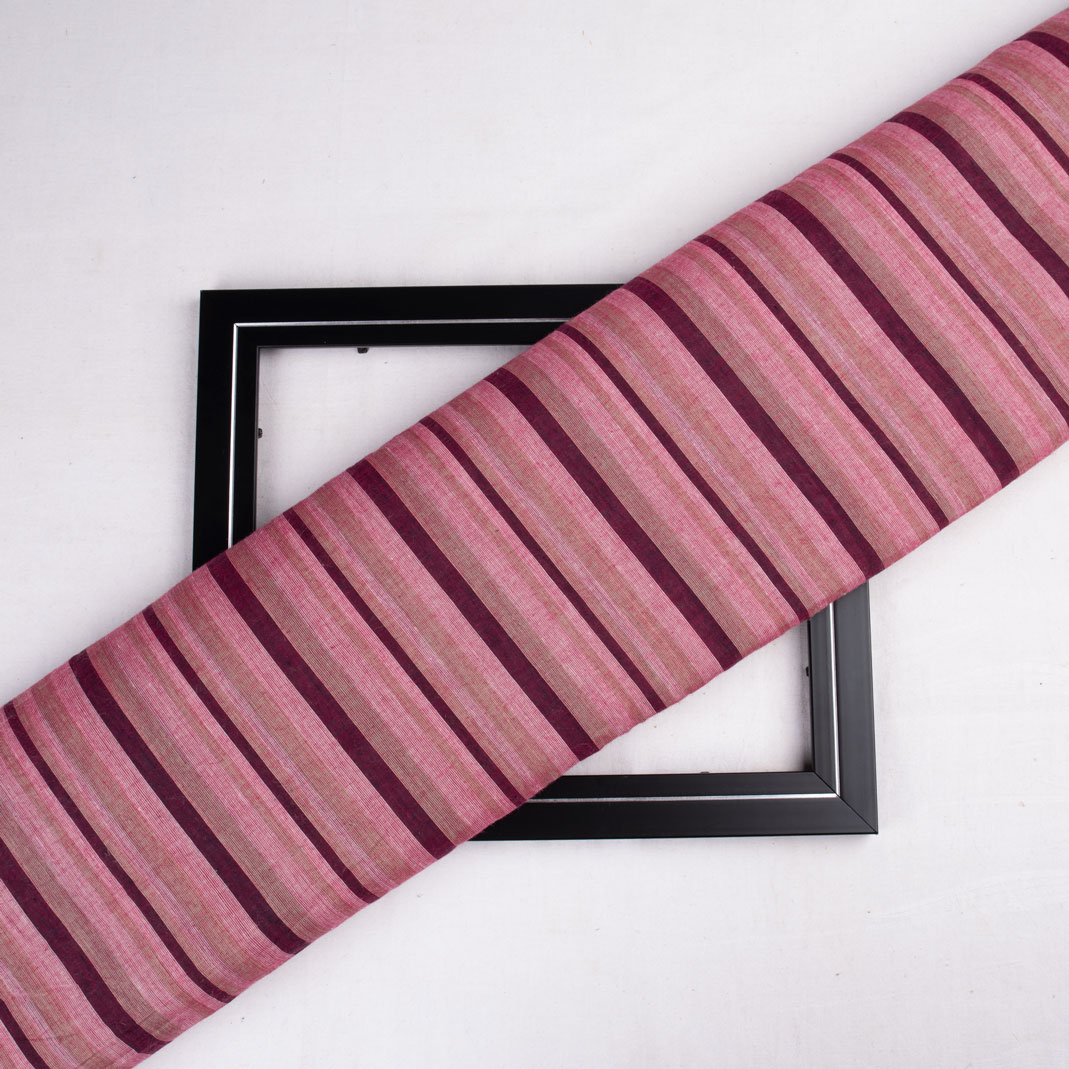 Stripe Maroon Pure Cotton 60 GSM Handwoven Fabric