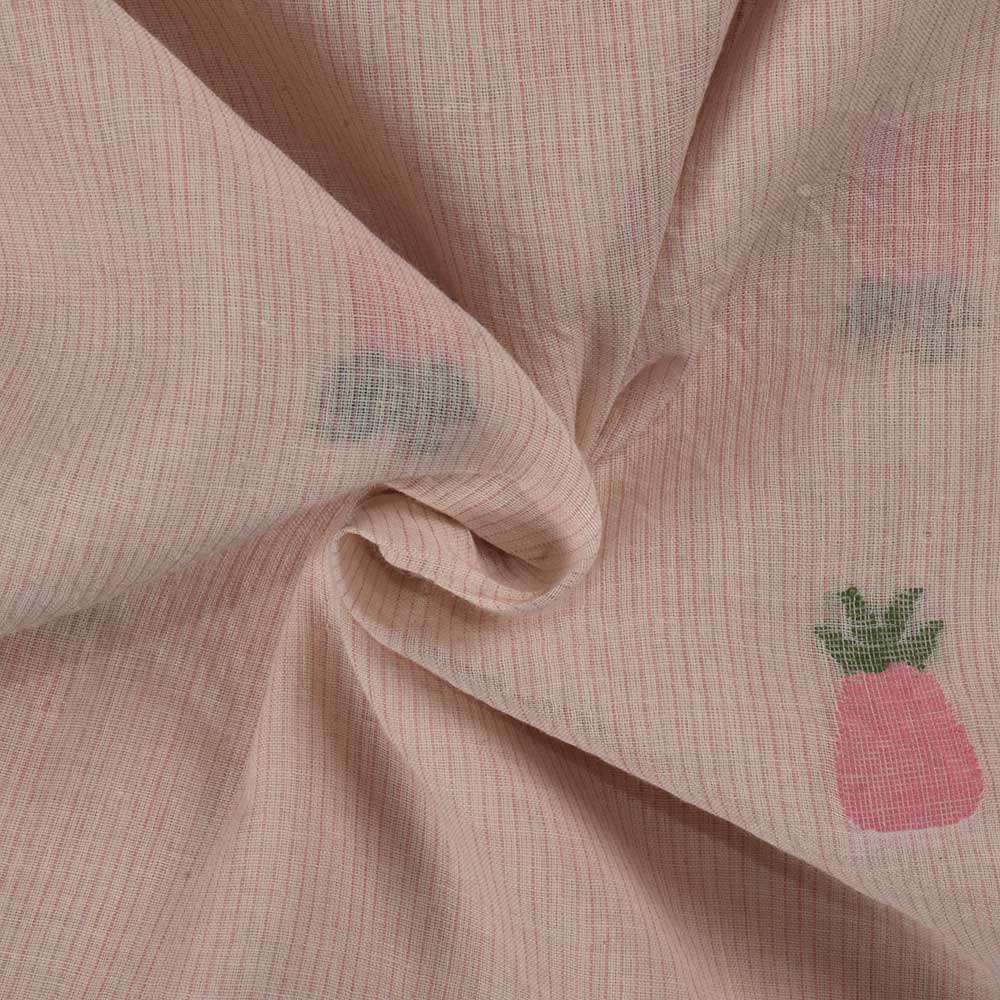 Geometric Pineapple Peach Jamdani Pure Cotton 58 GSM Handwoven Fabric