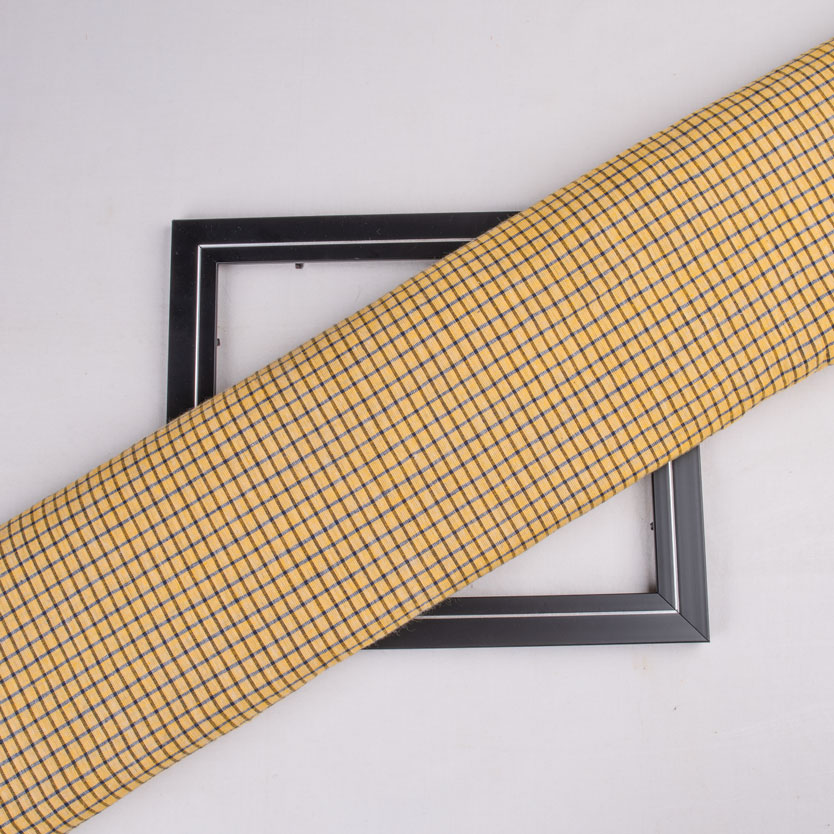 Check Yellow Blue Black Pure Cotton 98 GSM Handwoven Fabric
