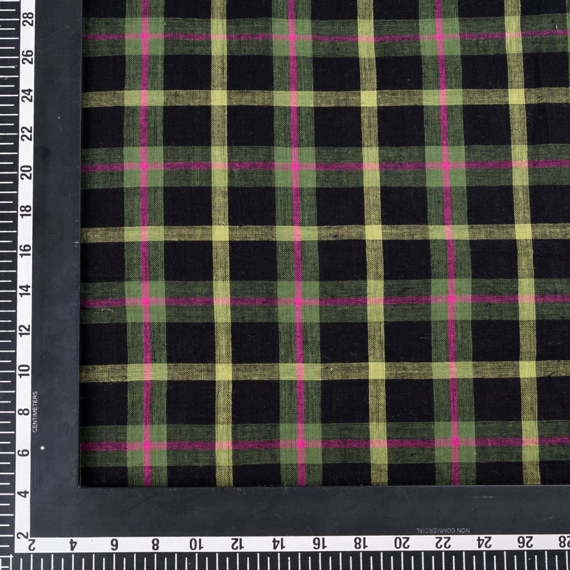 CHECK BLACK MULTICOLOUR PURE COTTON 103 GSM HANDWOVEN FABRIC