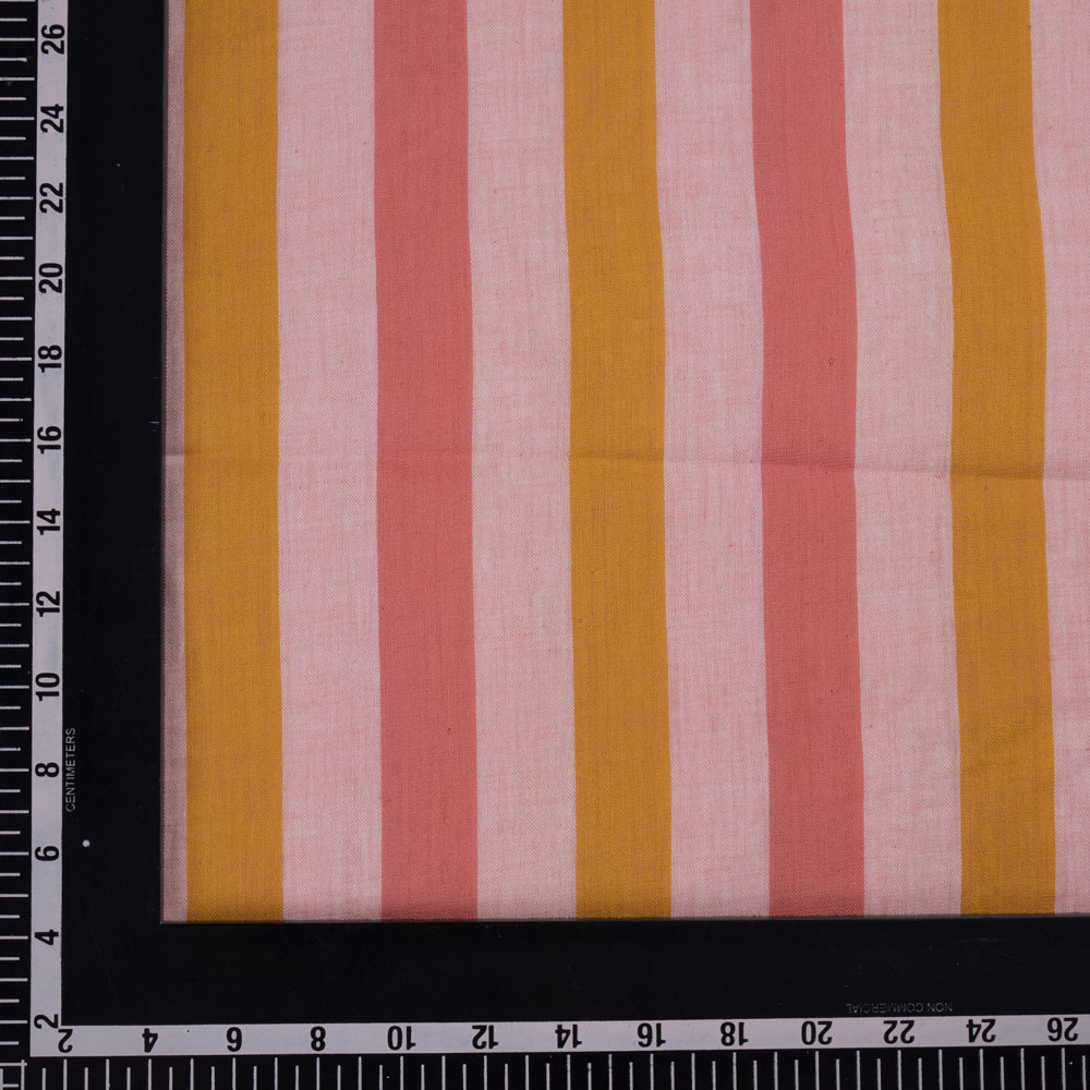 STRIPE ORANGE & PINK PURE COTTON 92 GSM HANDWOVEN FABRIC 203