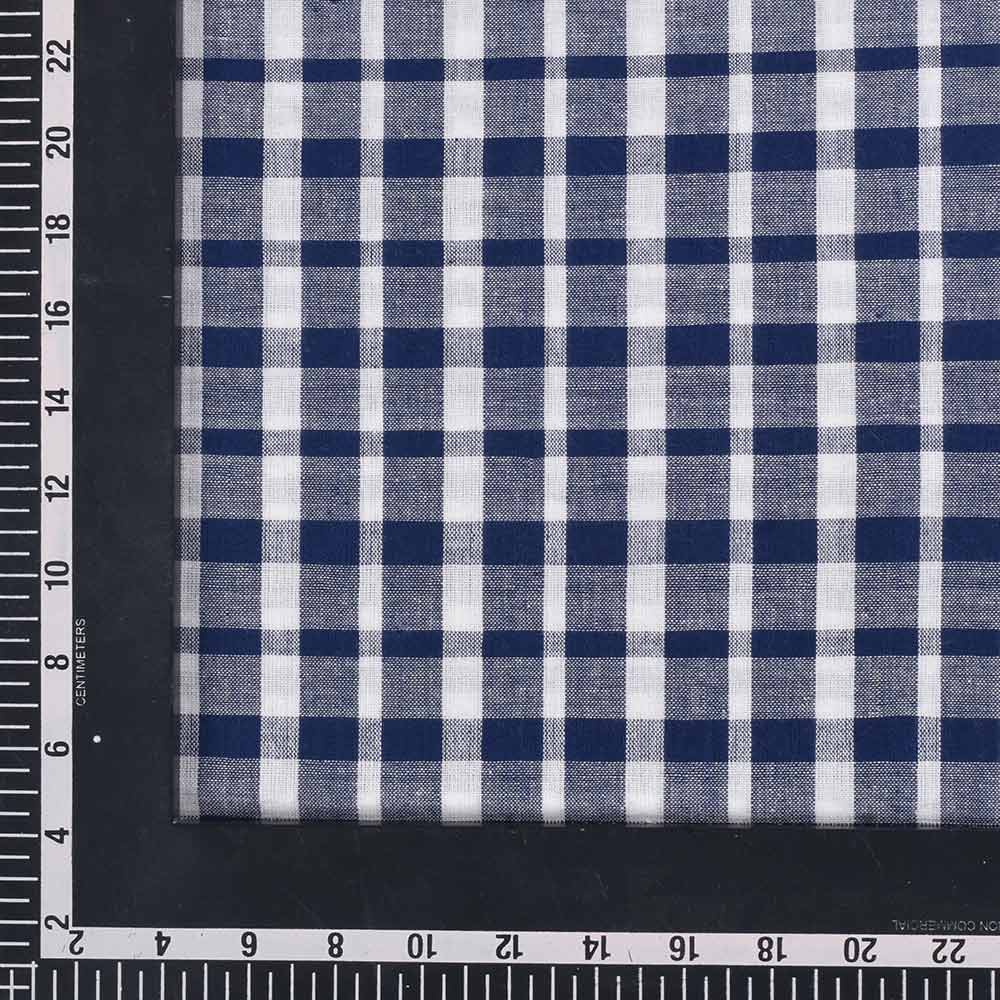 CHECK BLUE & WHITE PURE COTTON 92 GSM HANDWOVEN FABRIC 432