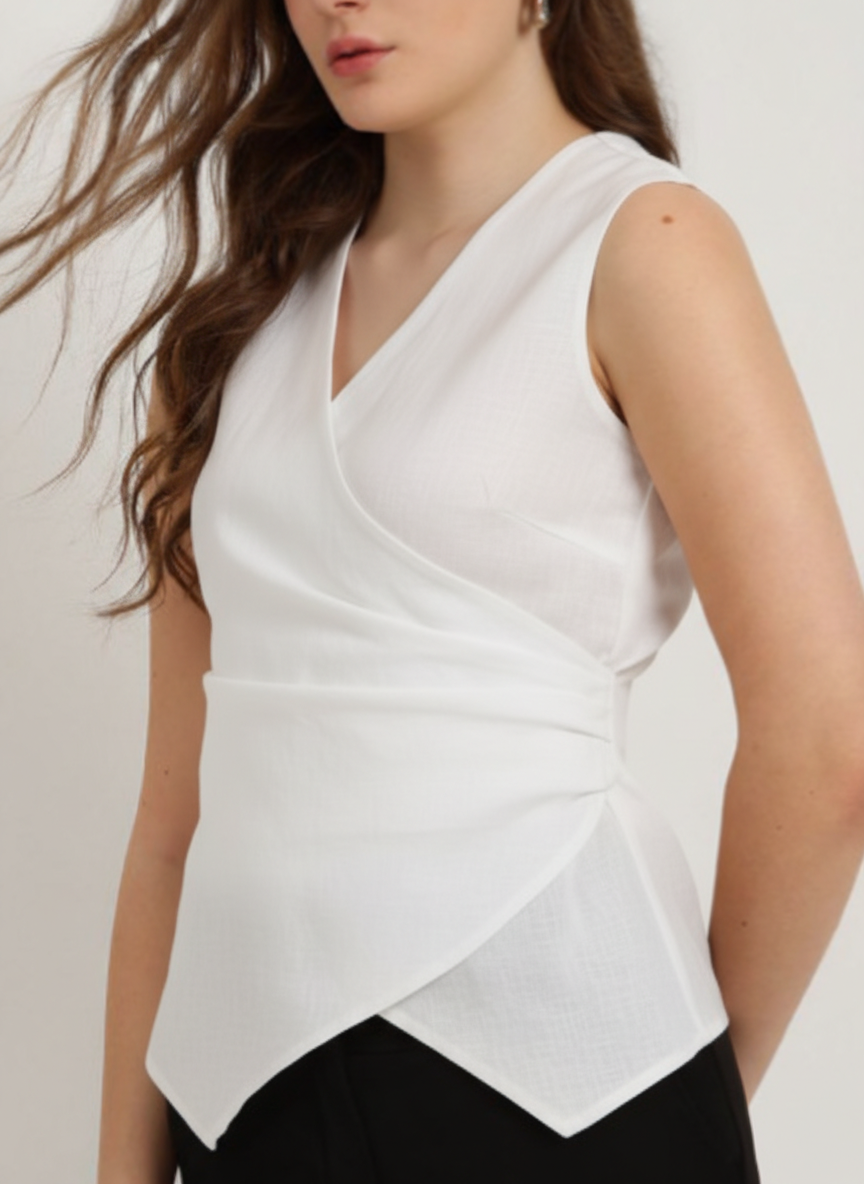 Wrap Pulled & Pleated Asymmetric Top