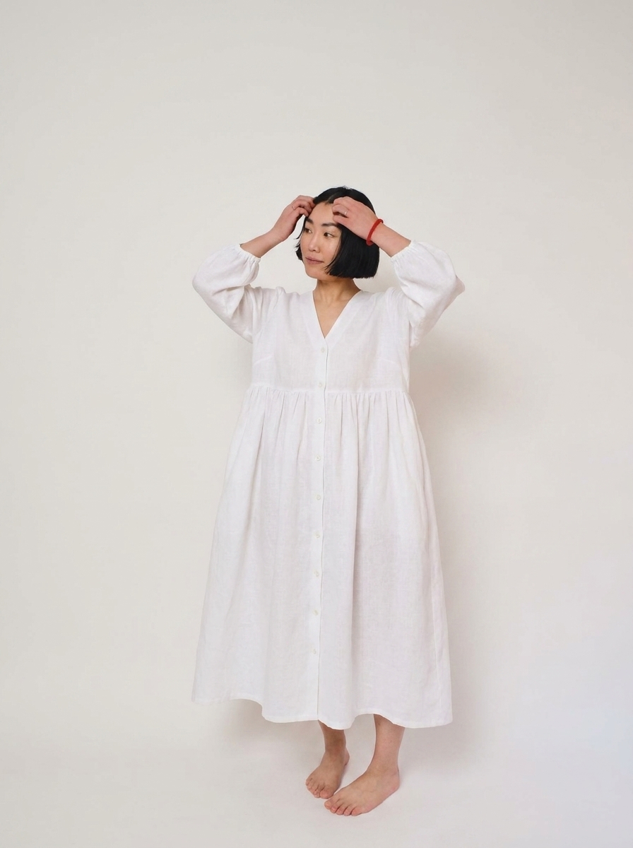 Buttoned & Gathered Lose Midi Dress
