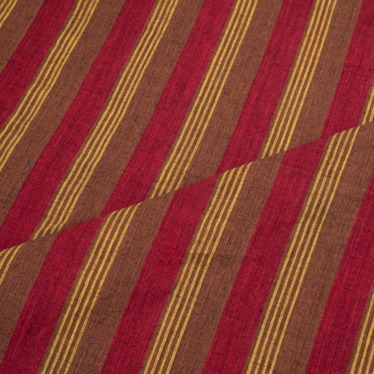 STRIPE RED & BROWN PURE COTTON 76 GSM HANDWOVEN FABRIC