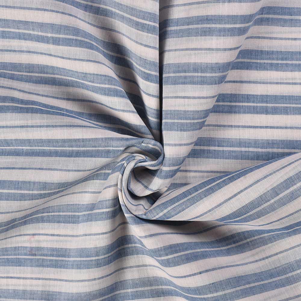 Stripe Off White & Blue Pure Cotton 62 GSM Handwoven Fabric 274