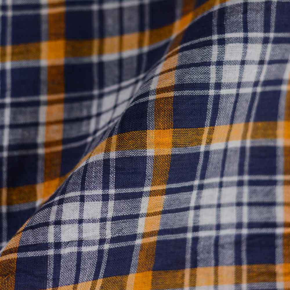 CHECK BLUE & ORANGE PURE COTTON 91 GSM HANDWOVEN FABRIC