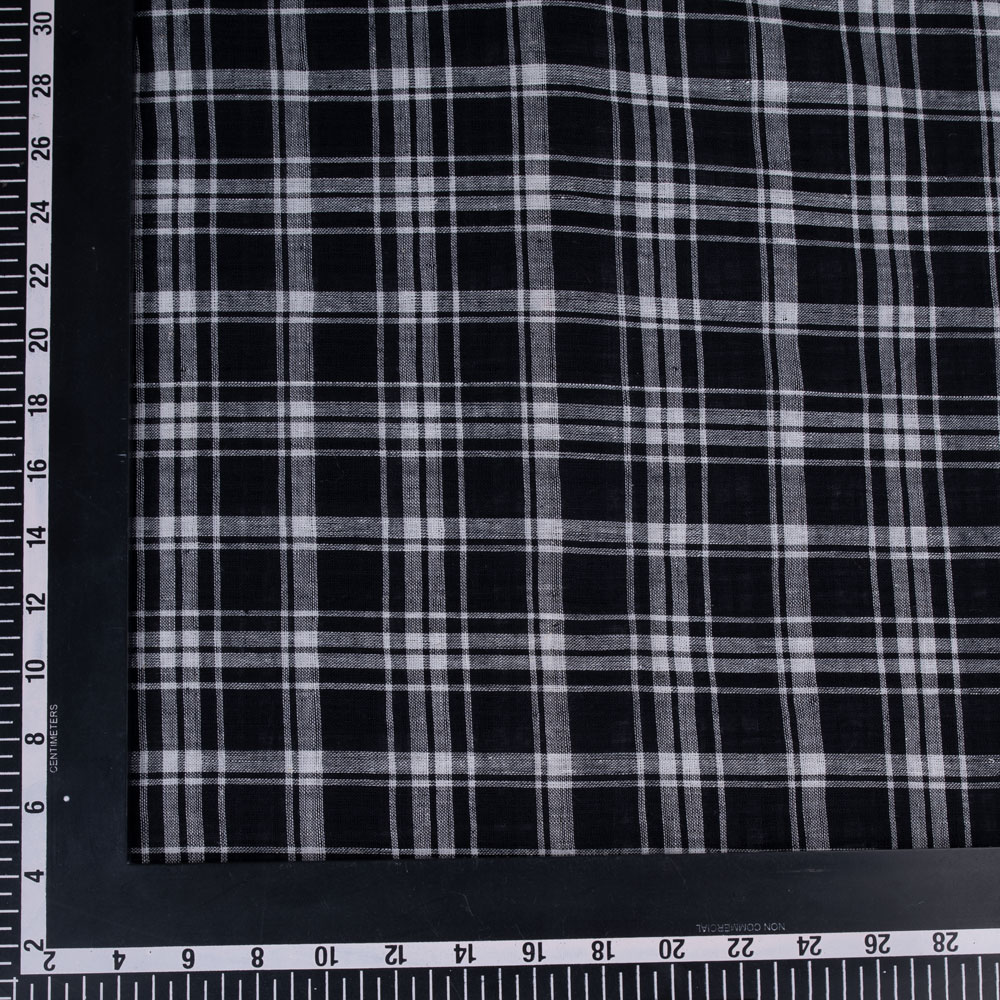 CHECK BLACK & WHITE PURE COTTON 92 GSM HANDWOVEN FABRIC
