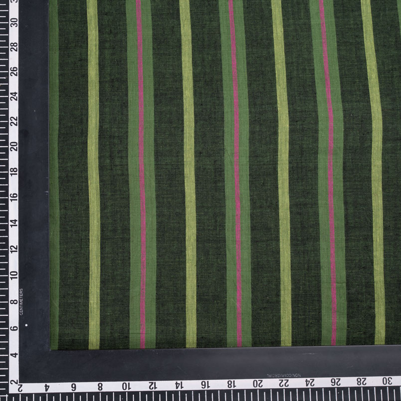 STRIPE GREEN PURE COTTON 96 GSM HANDWOVEN FABRIC