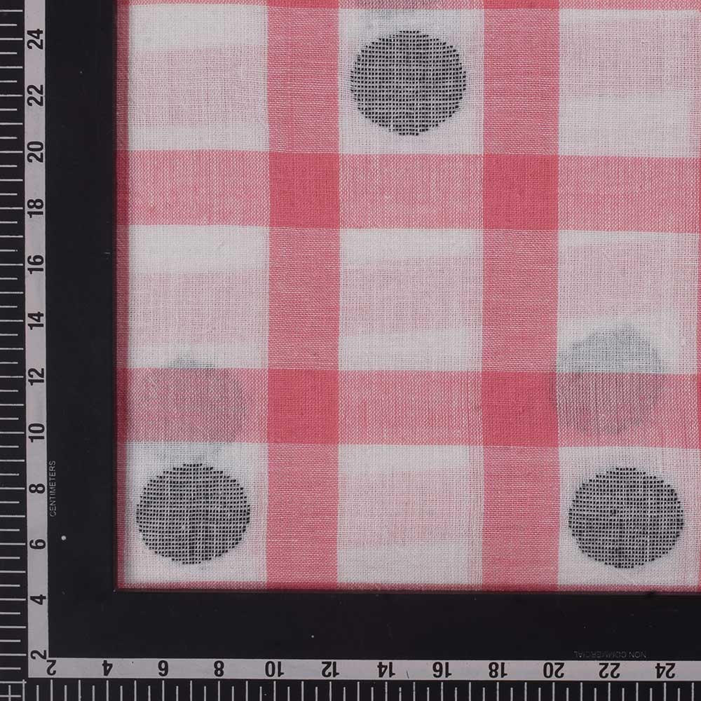POLKA CHECK PINK & BLACK JAMDANI PURE KHADI 104 GSM HANDWOVEN FABRIC