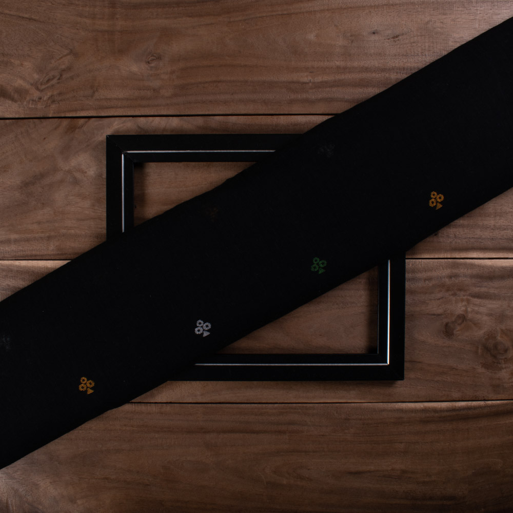 Black Base Clubs Motif Jamdani Pure Cotton 60 GSM Handwoven Fabric