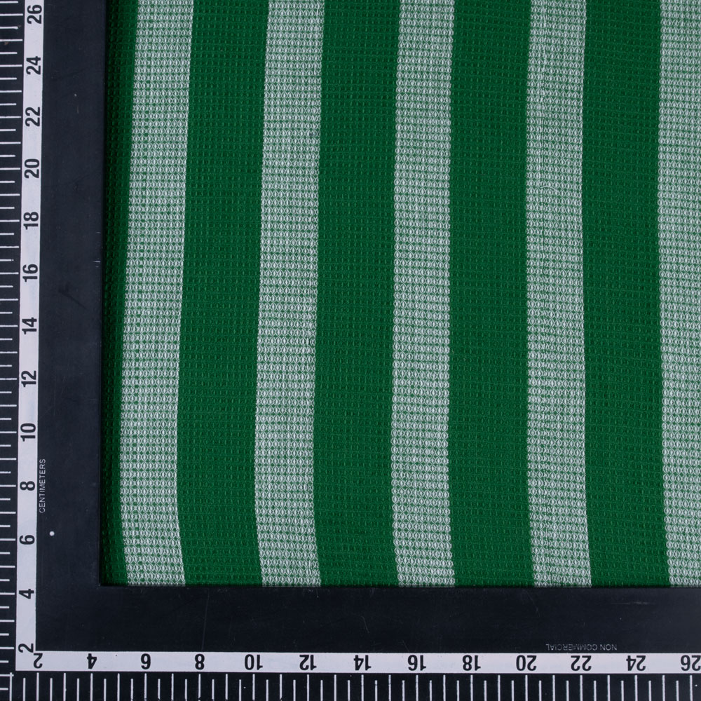 STRIPE GREEN & WHITE HONEYCOMB WEAVE PURE COTTON 108 GSM FABRIC