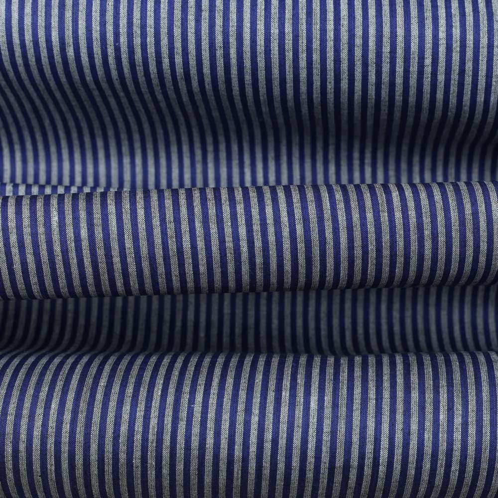 Stripe Dark Blue Pure Cotton 87 GSM Handwoven Fabric I