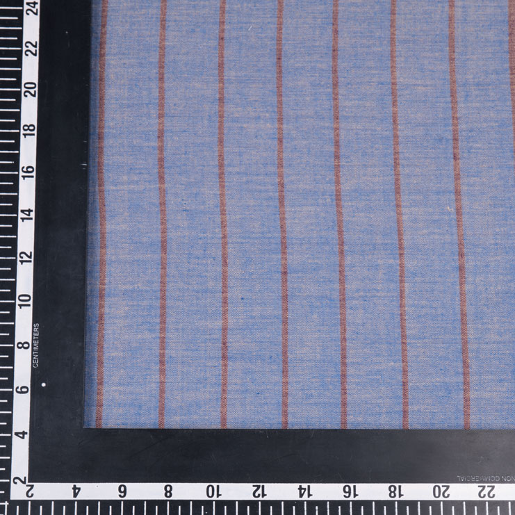 STRIPE BLUE & BROWN PURE COTTON 90 GSM HANDWOVEN FABRIC