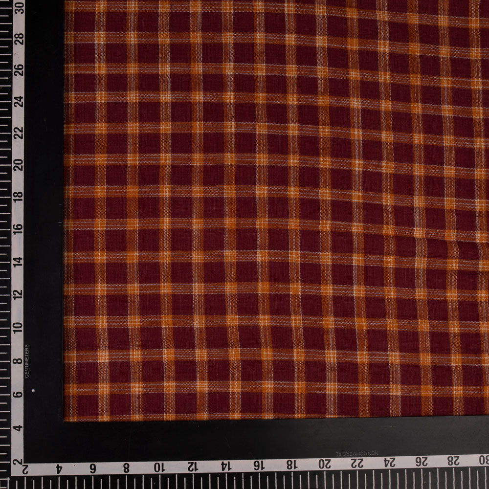 CHECK BROWN PURE COTTON 94 GSM HANDWOVEN FABRIC