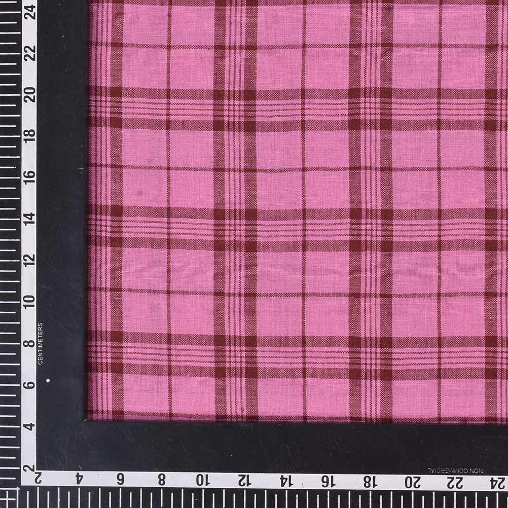 CHECK RED & PINK PURE COTTON 105 GSM HANDWOVEN FABRIC