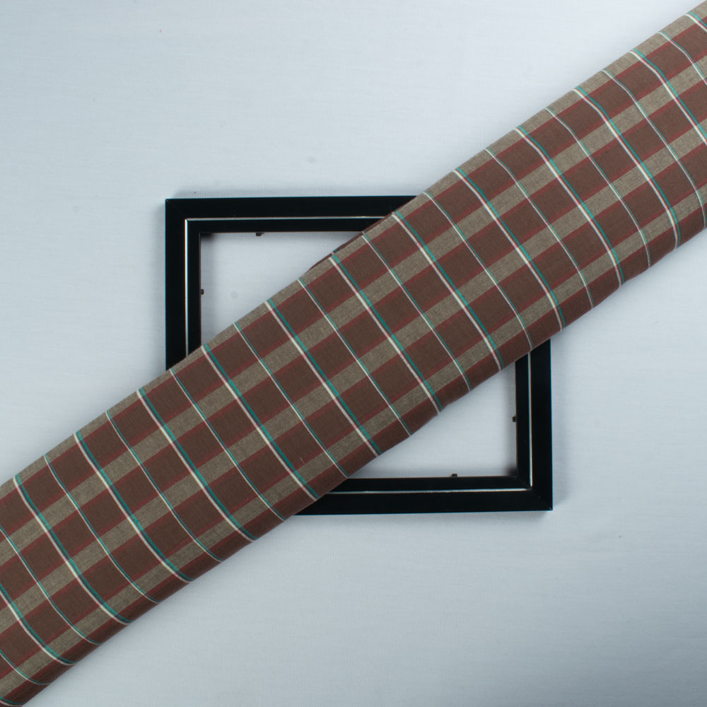 Check Multicolor Pure Cotton 100 GSM Handwoven Fabric 640