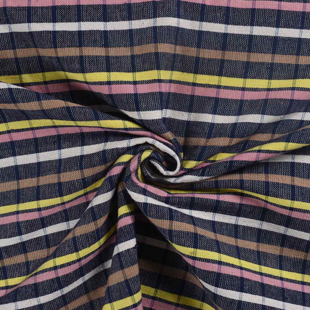 Check Rainbow Cotton Khadi 196 GSM Handwoven Fabric 371