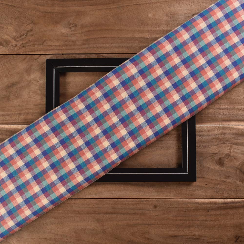 Check Multicolour Pure Cotton 96 GSM Handwoven Fabric
