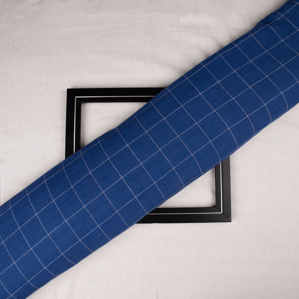 Check Blue Pure Cotton 88 GSM Handwoven Fabric 263