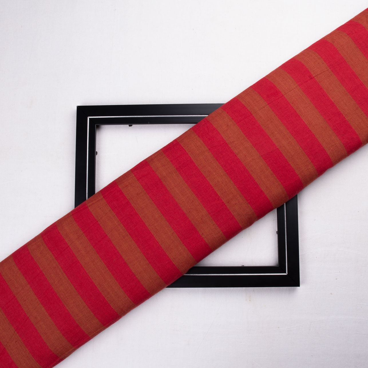 Stripe Red & Brown Pure Cotton 72 GSM Handwoven Fabric