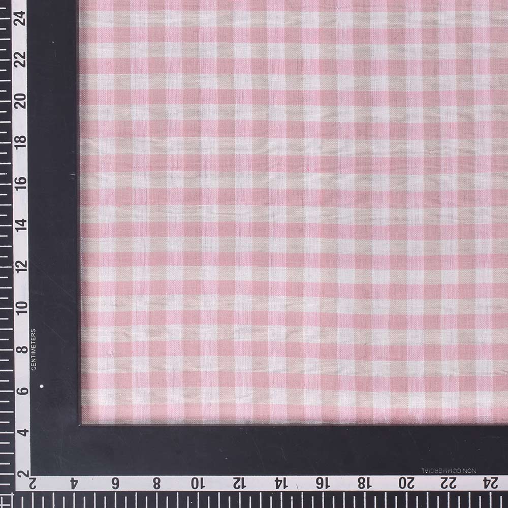 CHECK PINK & WHITE PURE COTTON 94 GSM HANDWOVEN FABRIC