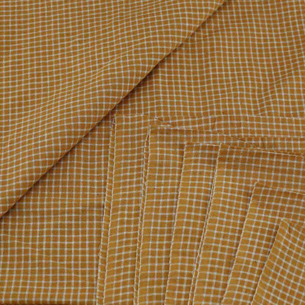 Check Mustard Yellow Pure Cotton 96 GSM Handwoven Fabric