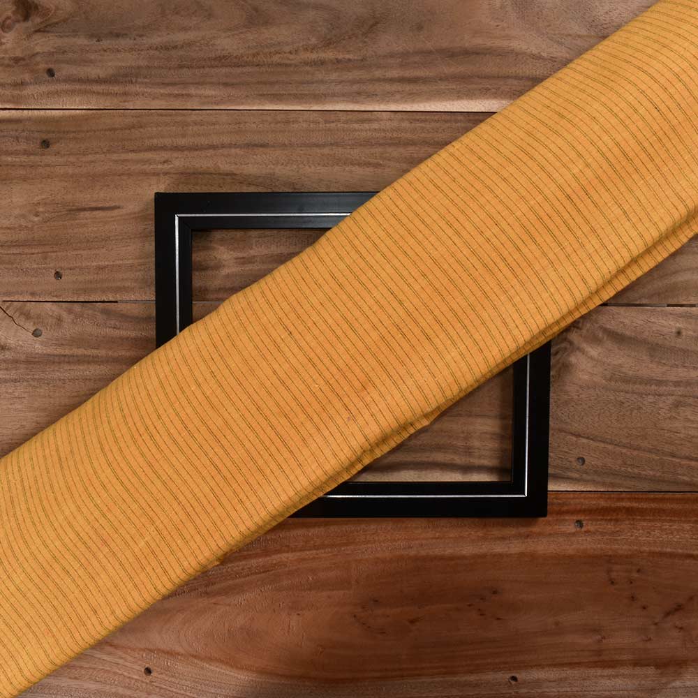 Pinstripe Mustard Yellow Khadi Cotton 103 GSM Handwoven Fabric