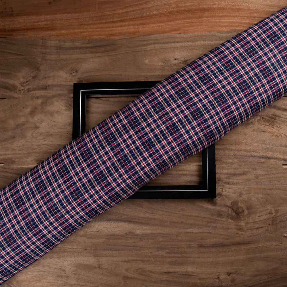 Check Twill Red Blue Colour Pure Cotton 120 GSM Handwoven Fabric