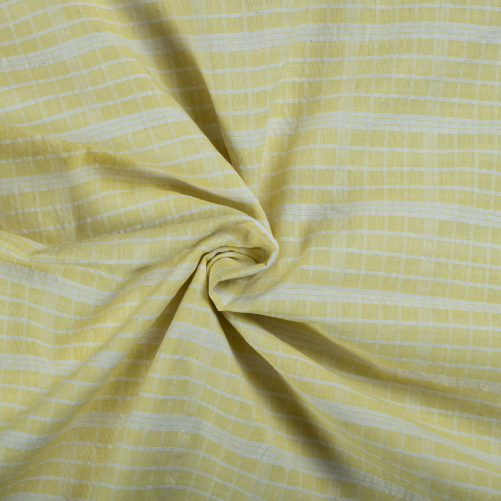 Yellow Base White Check Pure Cotton 80 GSM Handwoven Fabric