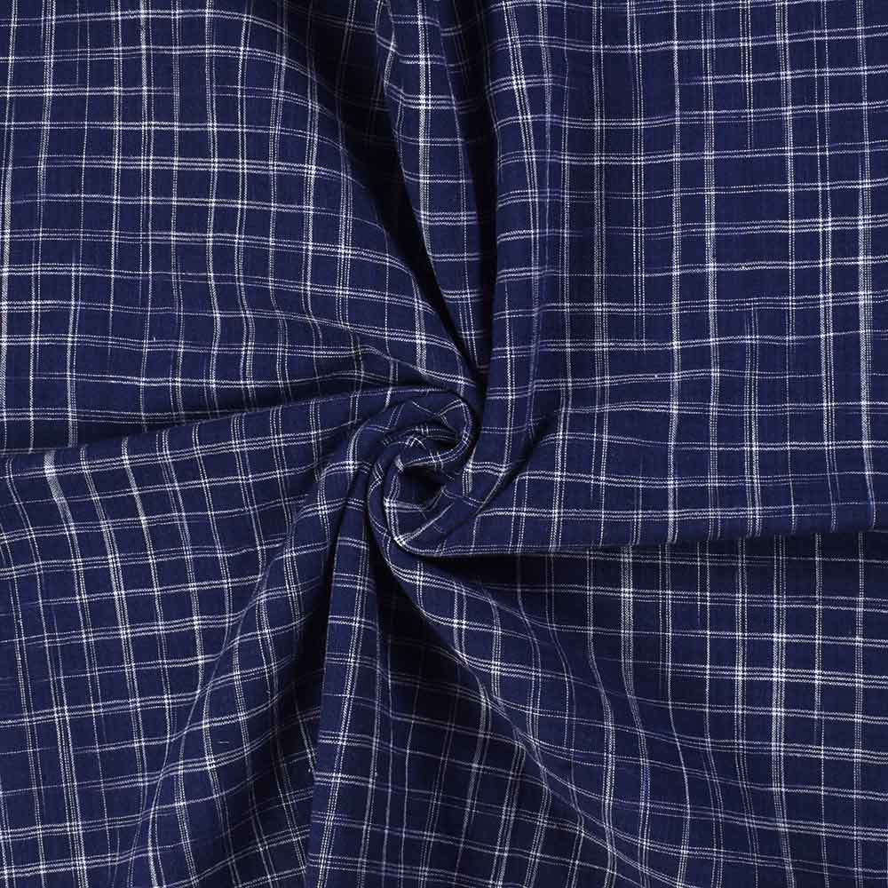 Check Dark Blue Pure Cotton 100 GSM Handwoven Fabric