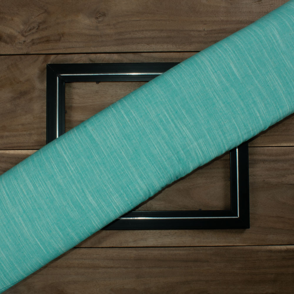 Cross Color White Teal Pure Cotton 100 GSM Handwoven Fabric