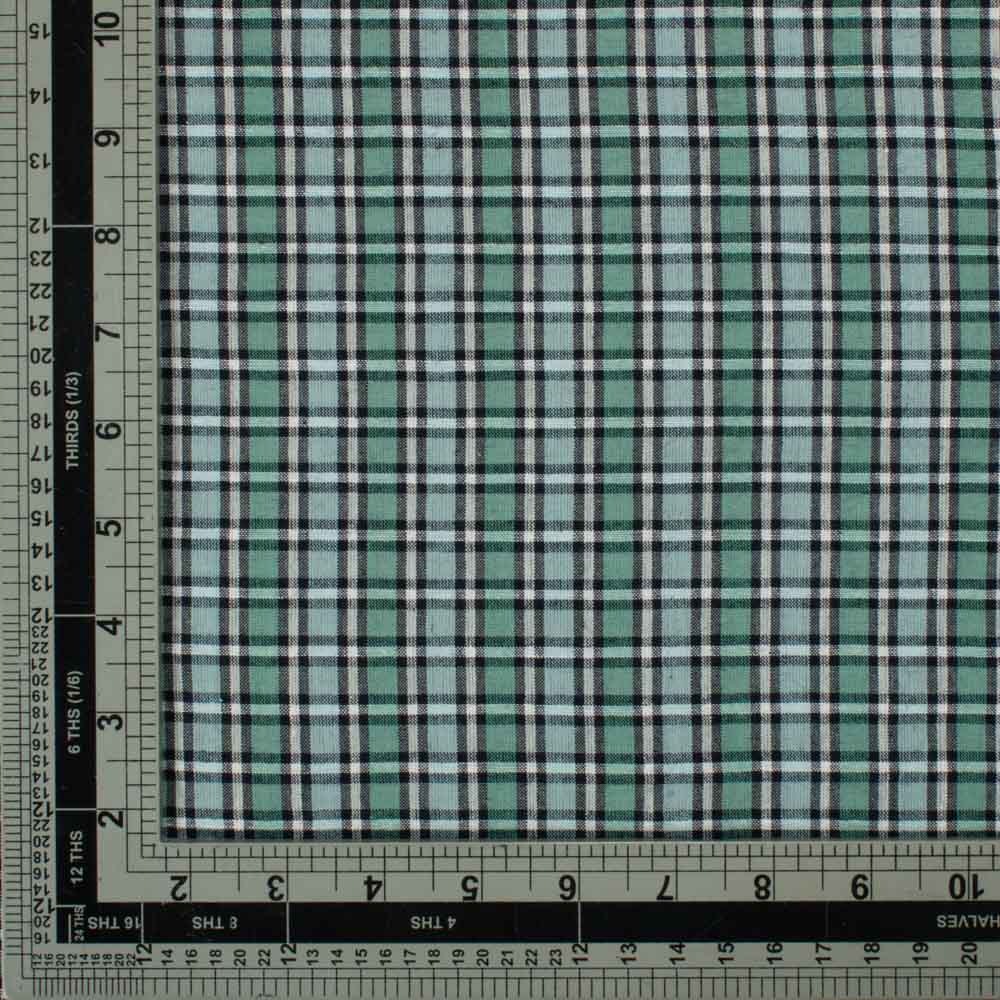 CHECK BLUE & TEAL PURE COTTON 94 GSM HANDWOVEN FABRIC