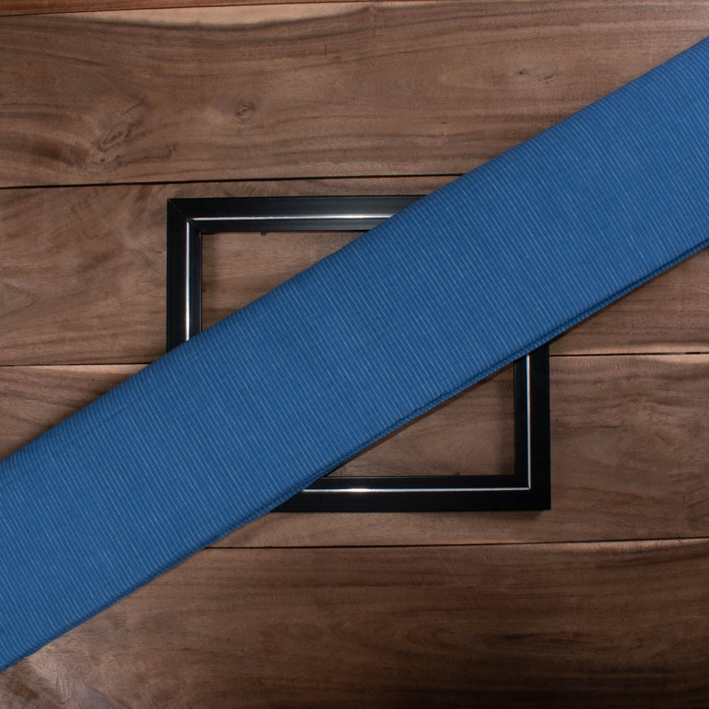 Pinstripe Prussian Blue Pure Cotton 75 GSM Handwoven Fabric