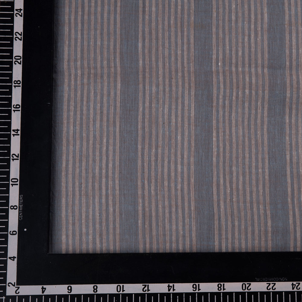 STRIPE GREY BROWN PURE COTTON 62 GSM HANDWOVEN FABRIC
