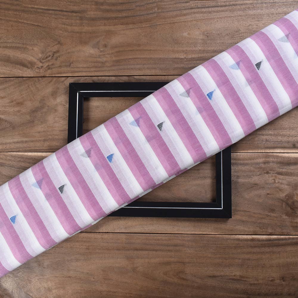 Stripe Pink & White Geometric Jamdani Pure Cotton 56 GSM Handwoven Fabric