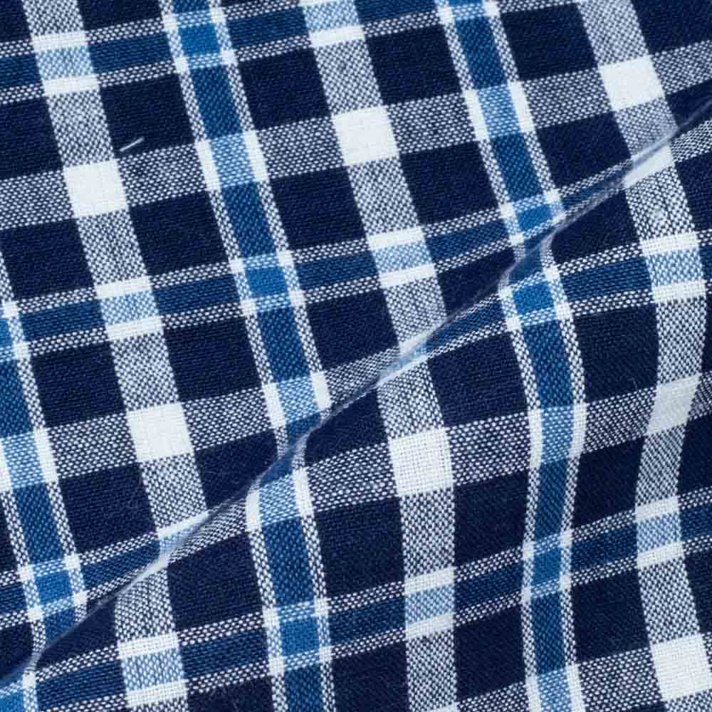 Check Blue Pure Cotton 115 GSM Handwoven Fabric