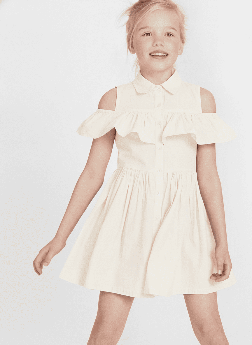 Buttoned & Gathered Cold Shoulder Dress