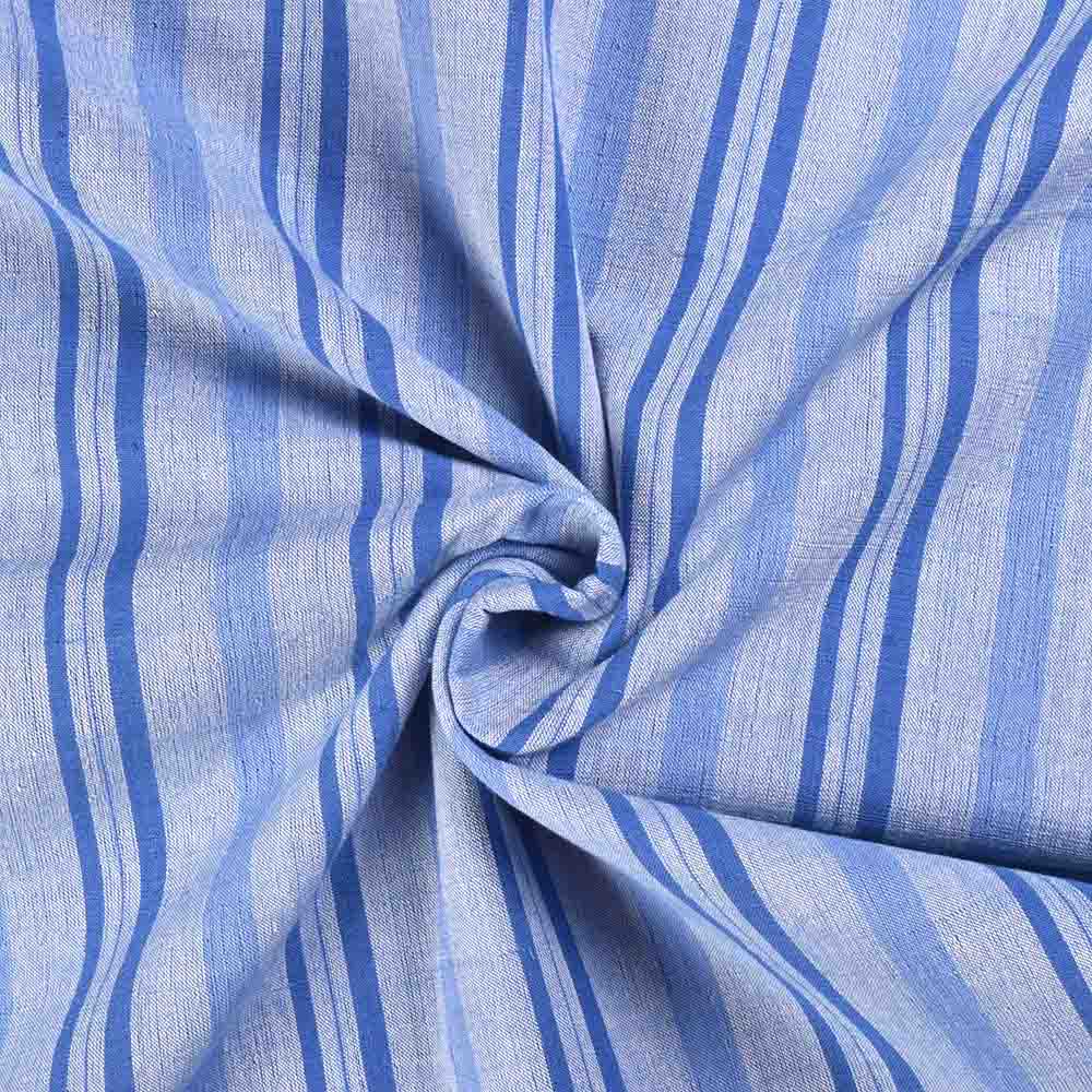 Stripe Blue White Pure Cotton 100 GSM Handwoven Fabric