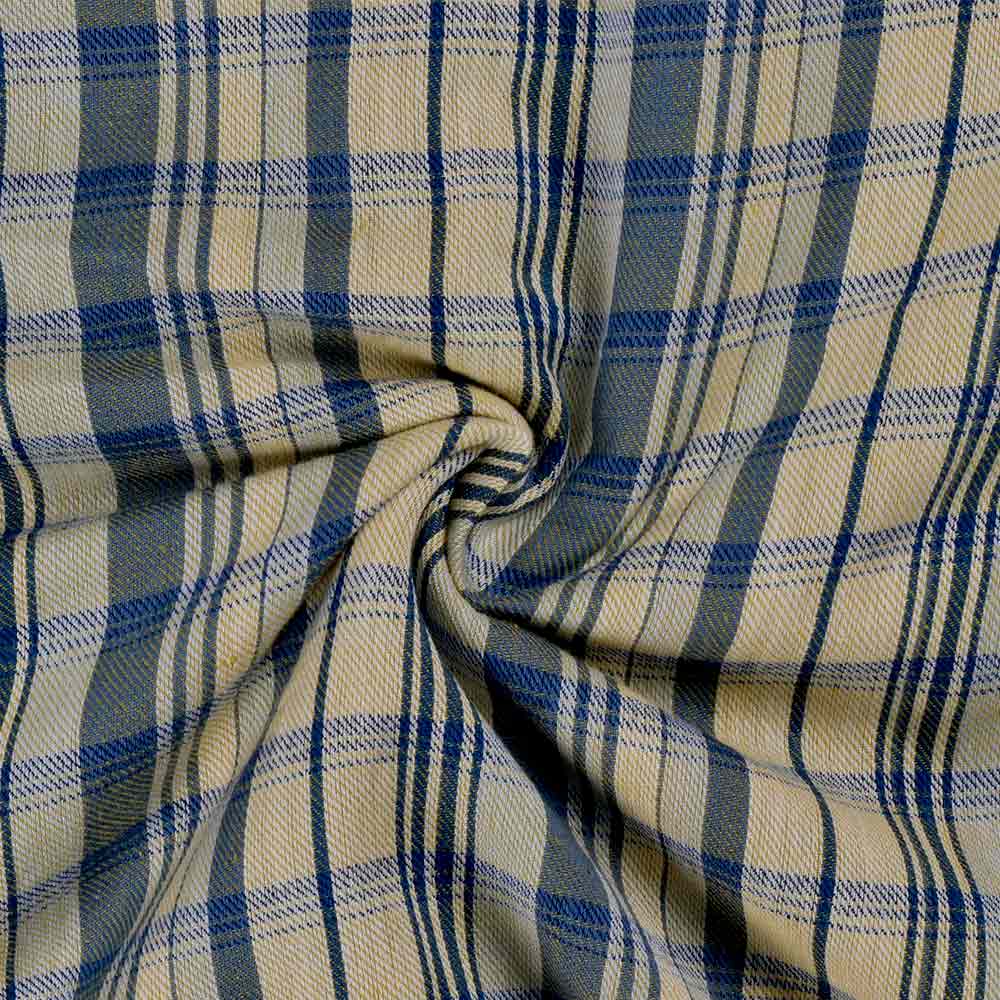 CHECK REVERSIBLE SATIN TWILL YELLOW PURE COTTON 100 GSM HANDWOVEN FABRIC