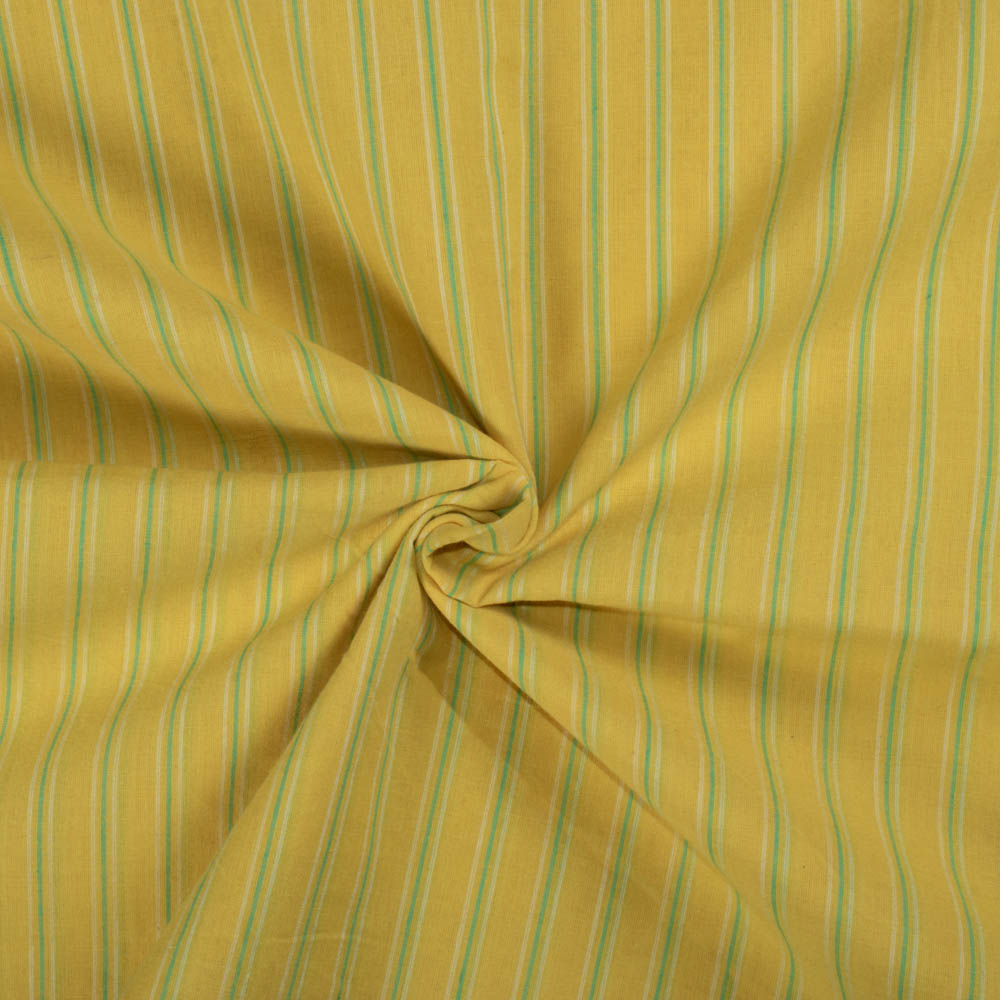 Stripe Yellow White green Cotton 70 GSM Handwoven Fabric 