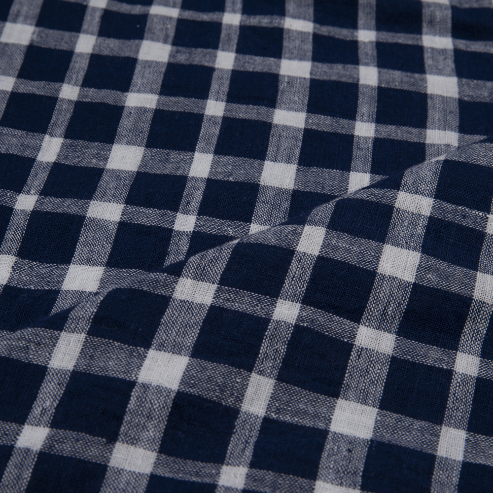 CHECK DARK BLUE & WHITE PURE COTTON 98 GSM HANDWOVEN FABRIC