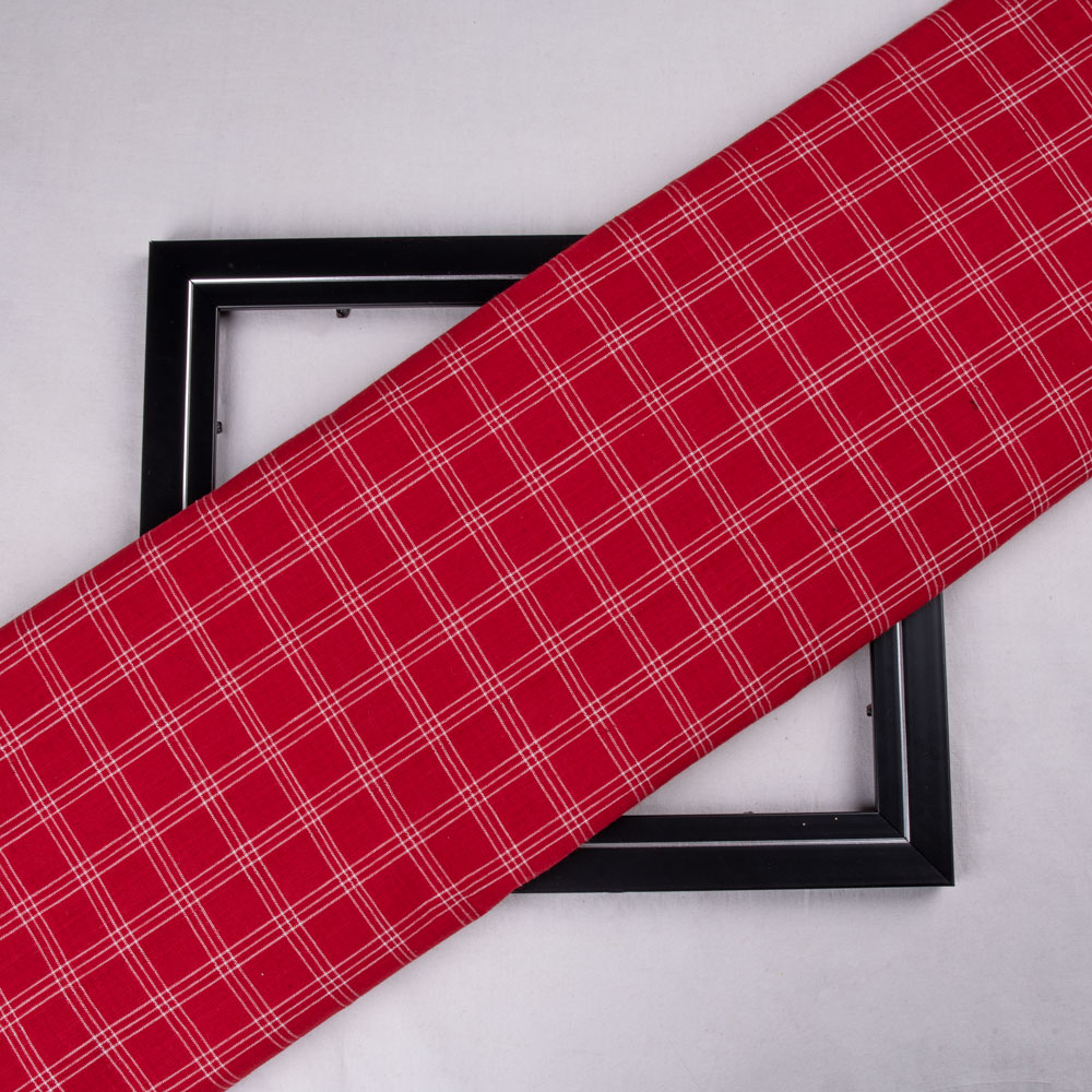 Check Red Pure Cotton 95 GSM Handwoven Fabric