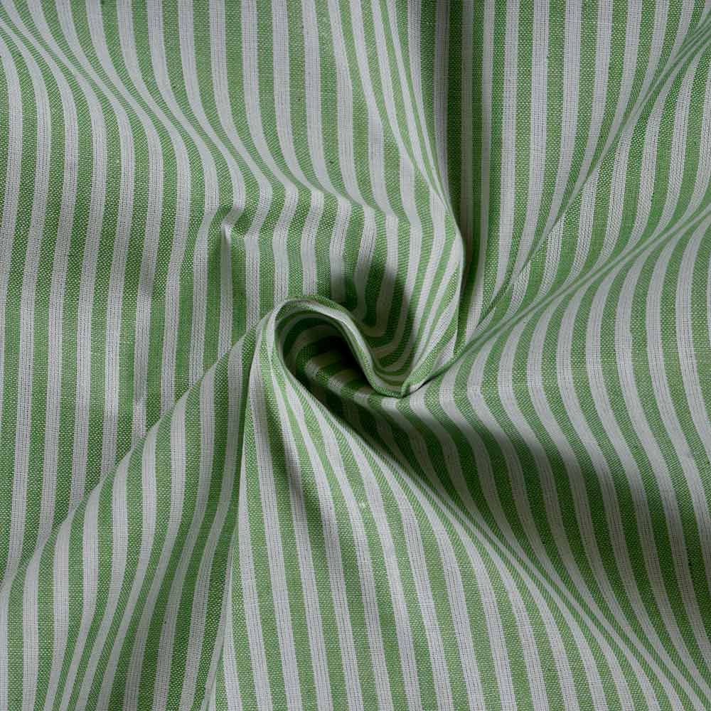 Stripe Green & White Pure Cotton 87 GSM Handwoven Fabric