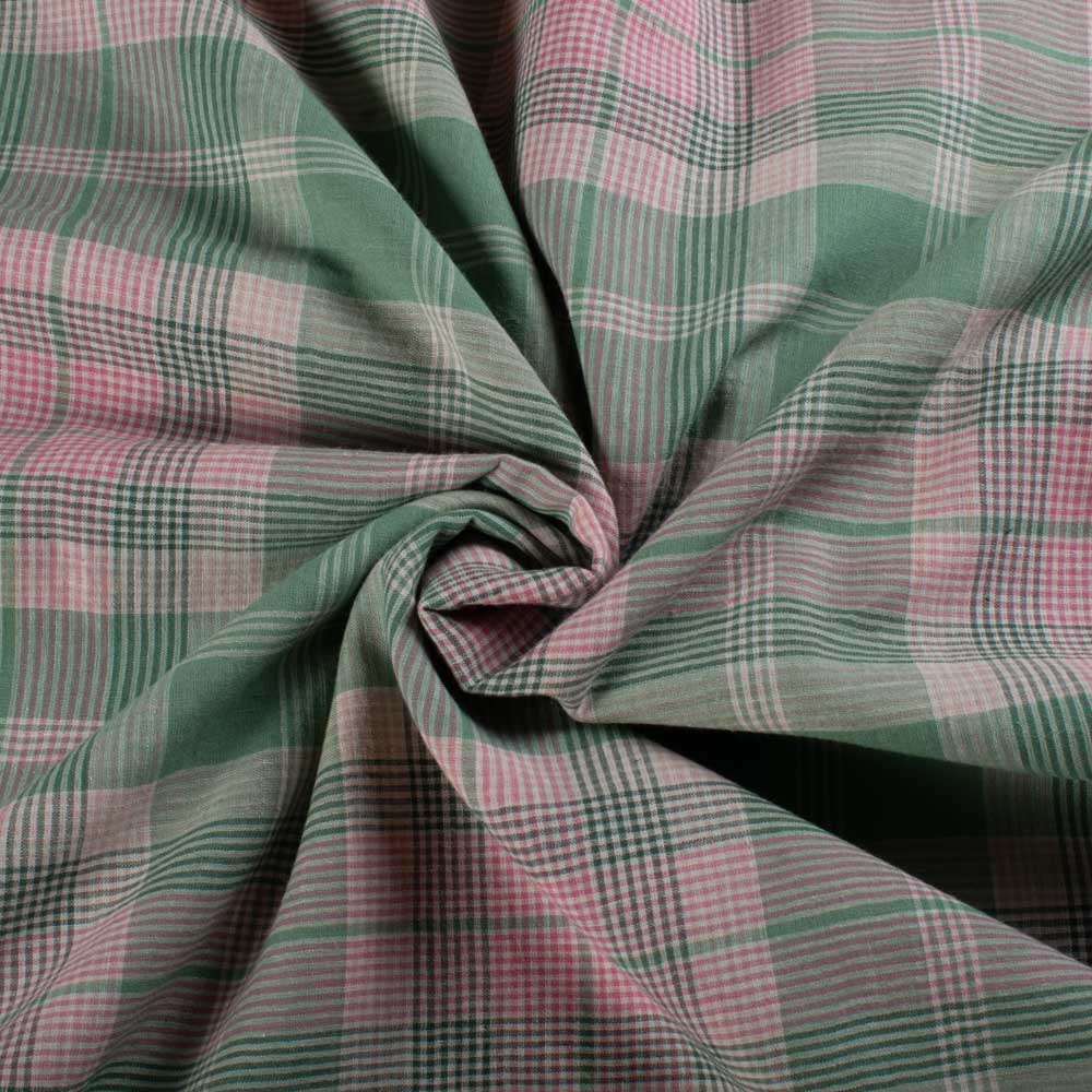 Check Green White Red Pure Cotton 70 GSM Handwoven Fabric