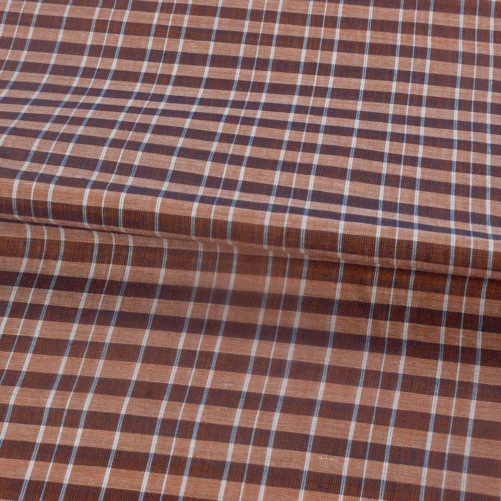 CHECK BROWN & WHITE PURE COTTON 74 GSM HANDWOVEN FABRIC