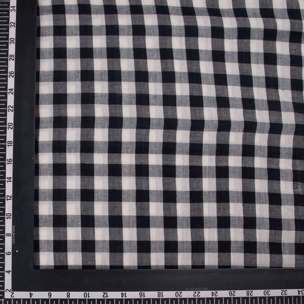CHECK BLACK & WHITE PURE COTTON 104 GSM HANDWOVEN FABRIC