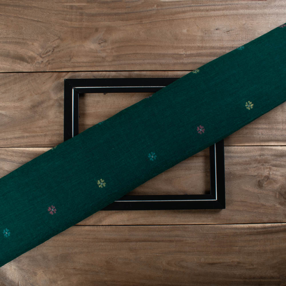 Green Base Geometric Pure Cotton 60 GSM Handwoven Jamdani Fabric